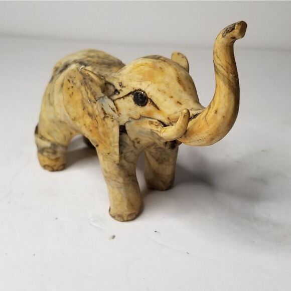 VTG Crushed oyster  Handmade Elephant Figurine Statue Marbleized trunk raised - Picture 6 of 13